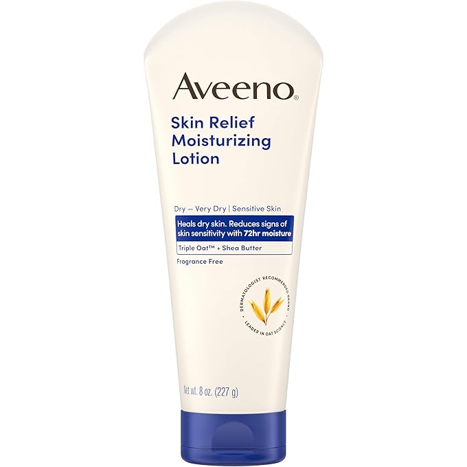Aveeno Skin Relief 24 Hour Moisturizing Lotion For Sensitive Skin With Natural Shea Butter & Triple Oat Complex, Unscented TherapEUtic Lotion For Extra Dry, Itchy Skin, 8 Fl. Oz, 8 Fl Oz (Pack Of 1)